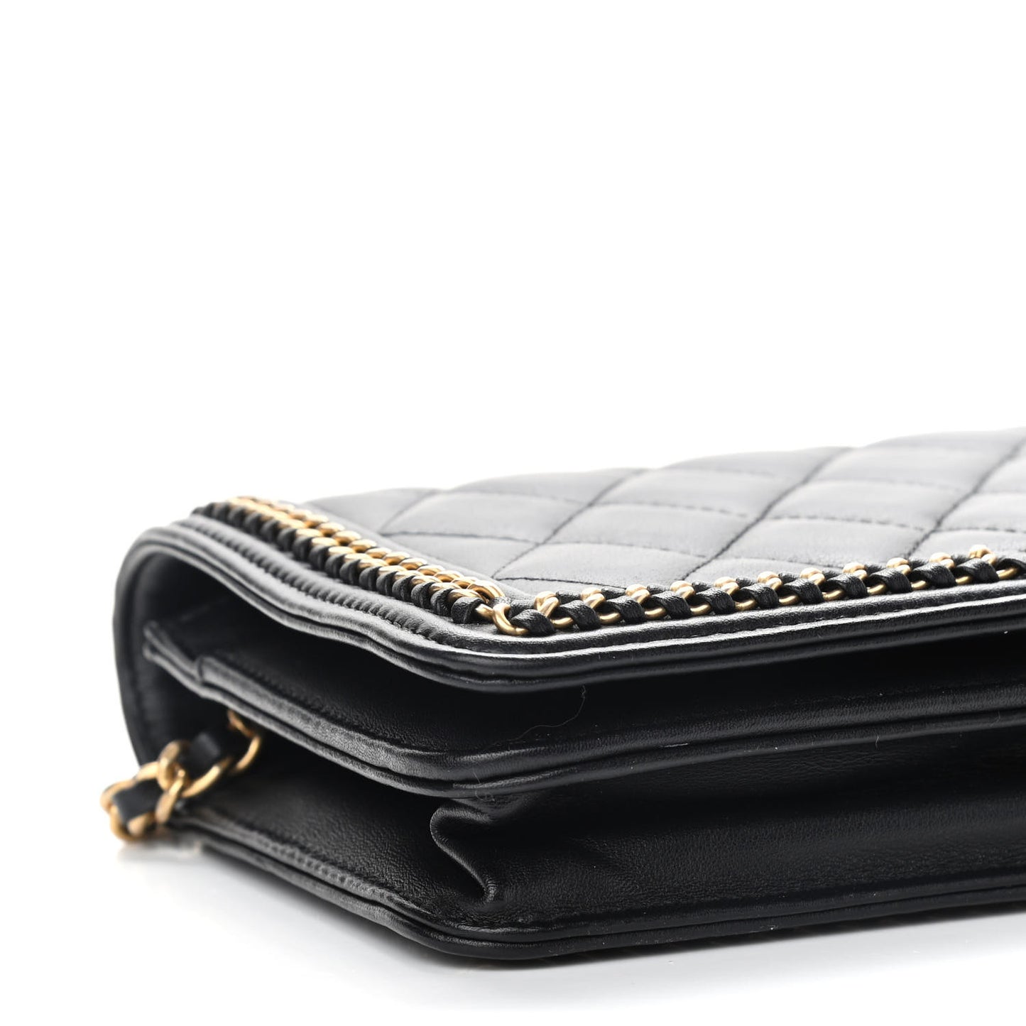 Calfskin Quilted Chain Around Boy Wallet On Chain WOC Black