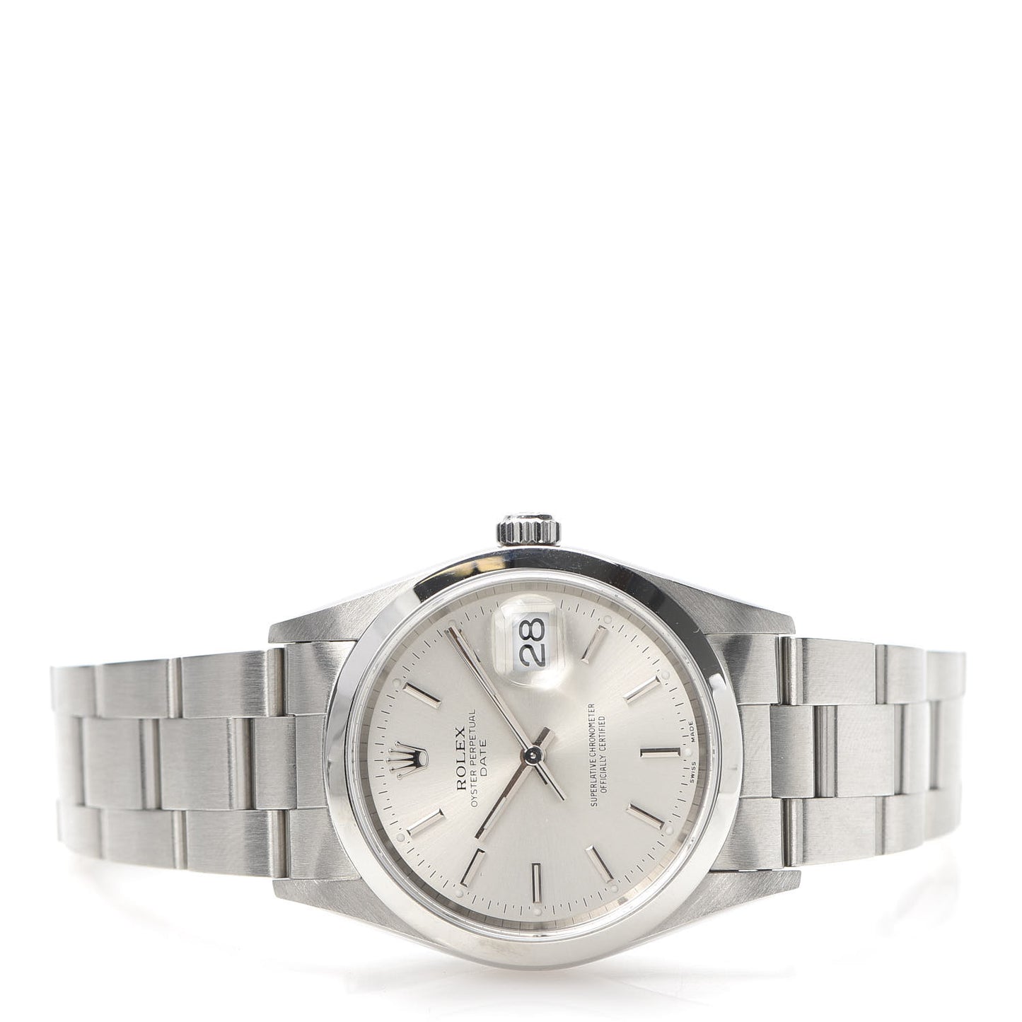 Stainless Steel 34mm Oyster Perpertual Date Watch Silver 15200