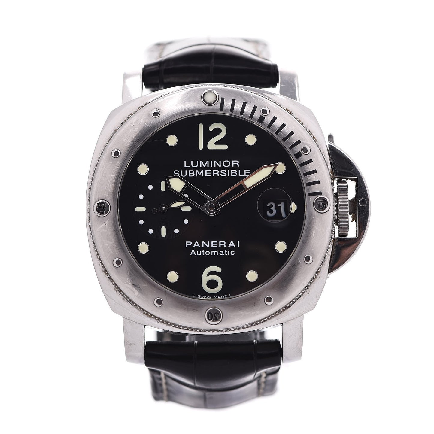 Stainless Steel Alligator 44mm Luminor Submersible Automatic Watch Black PAM00025