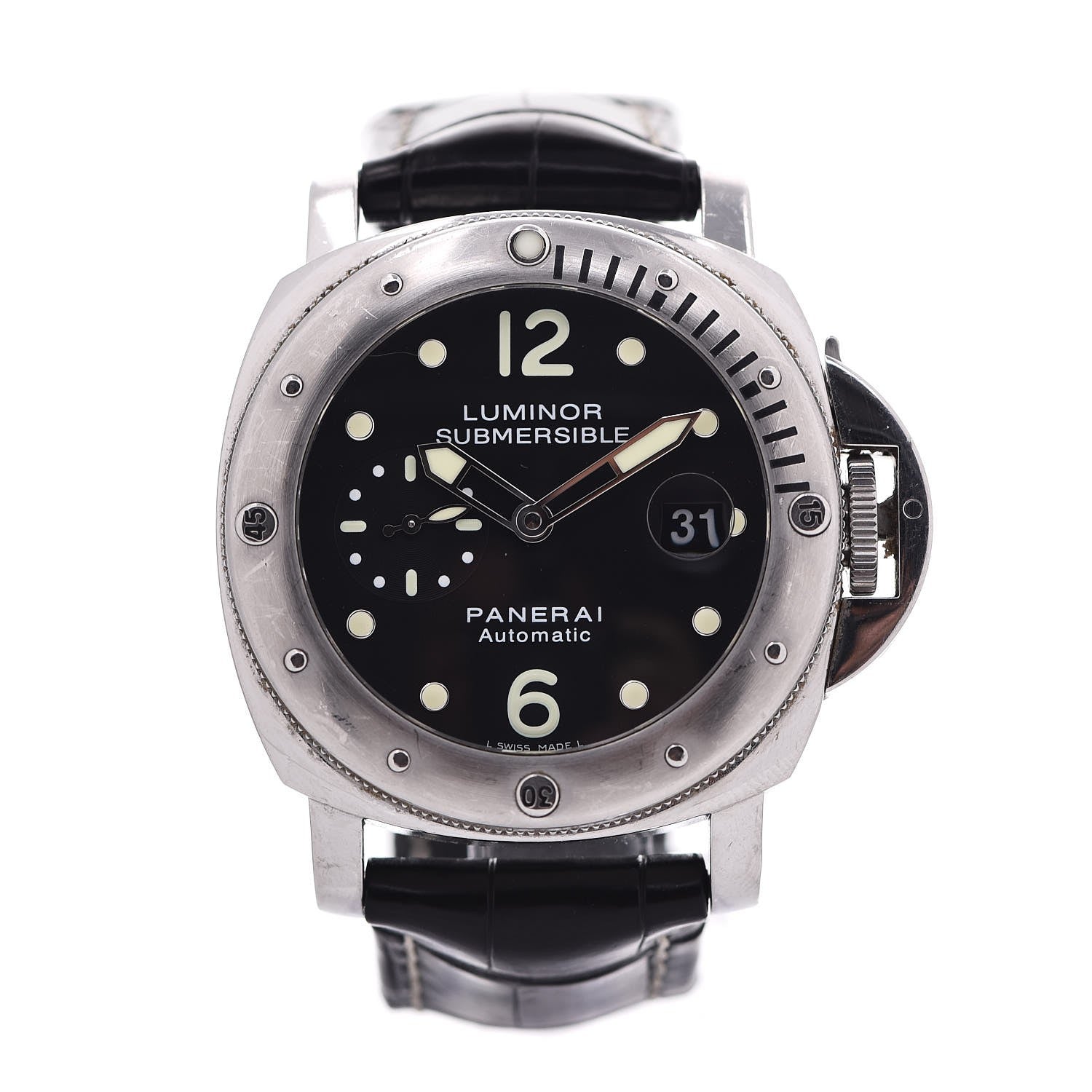 Panerai Stainless Steel Alligator 44mm Luminor Submersible Automatic Watch Black PAM00025 1 of 6