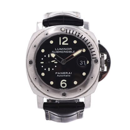 Panerai Stainless Steel Alligator 44mm Luminor Submersible Automatic Watch Black PAM00025 1 of 6