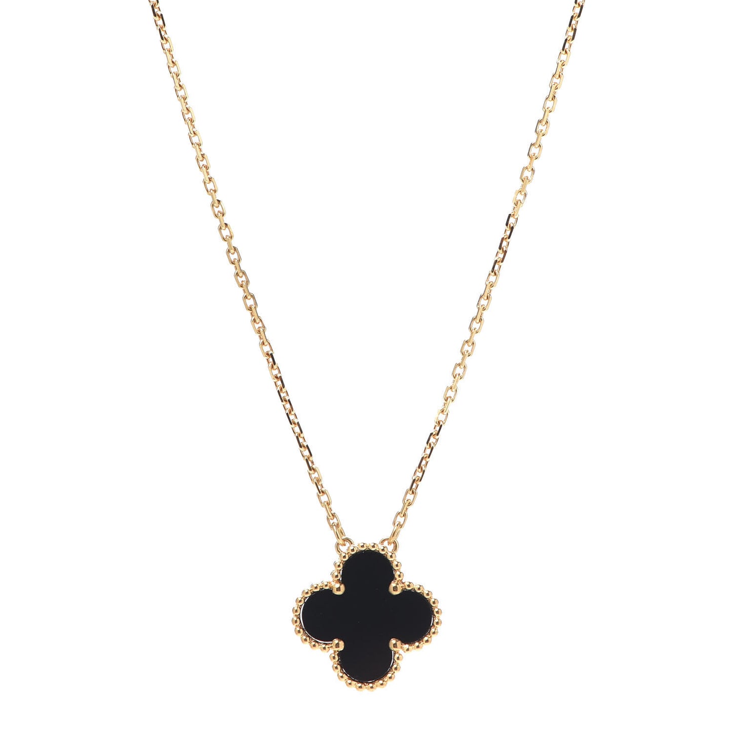 18K Yellow Gold Black Onyx Vintage Alhambra Pendant Necklace