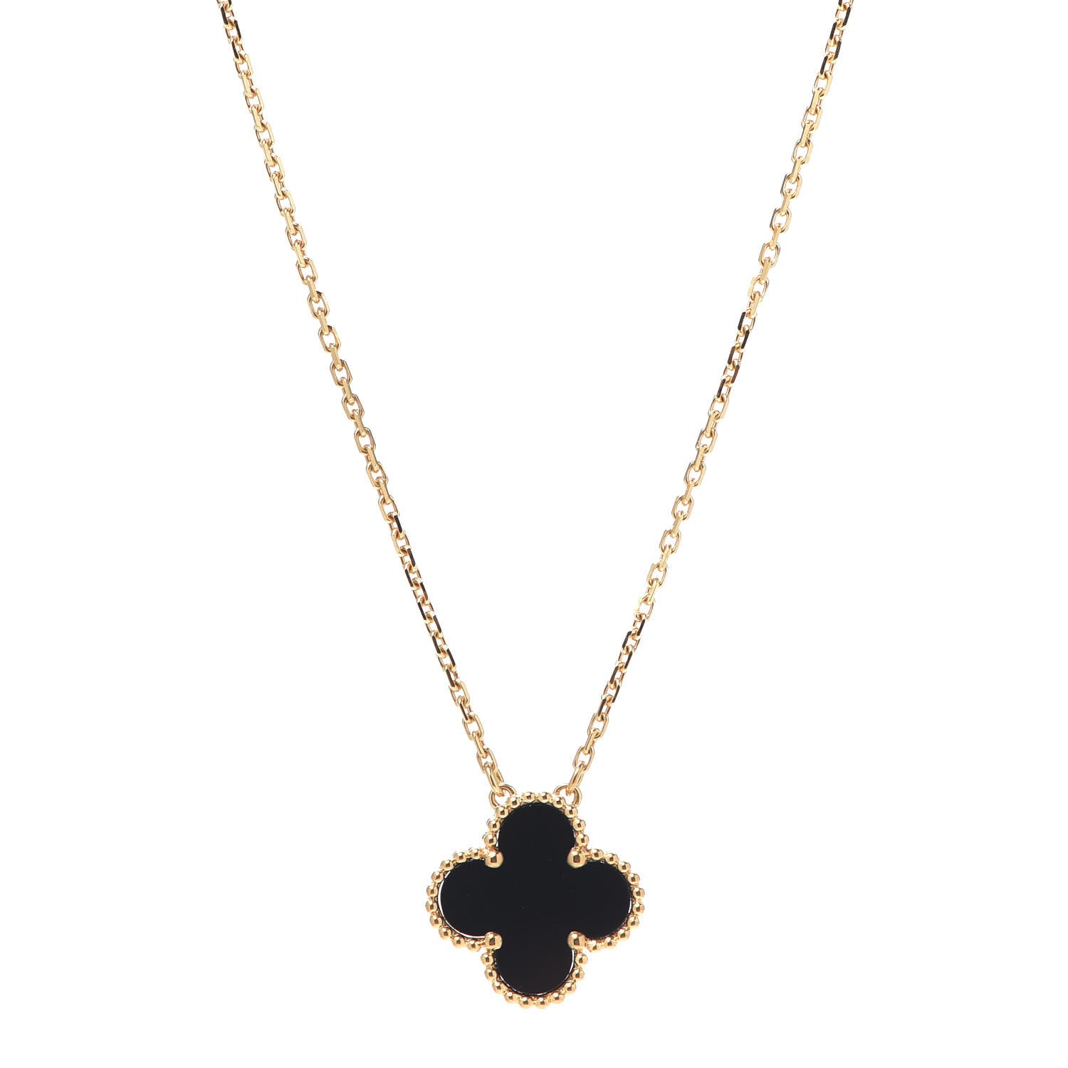 Van Cleef & Arpels 18K Yellow Gold Black Onyx Vintage Alhambra Pendant Necklace 1 of 8