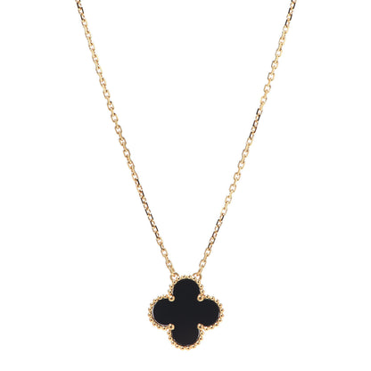 Van Cleef & Arpels 18K Yellow Gold Black Onyx Vintage Alhambra Pendant Necklace 1 of 8