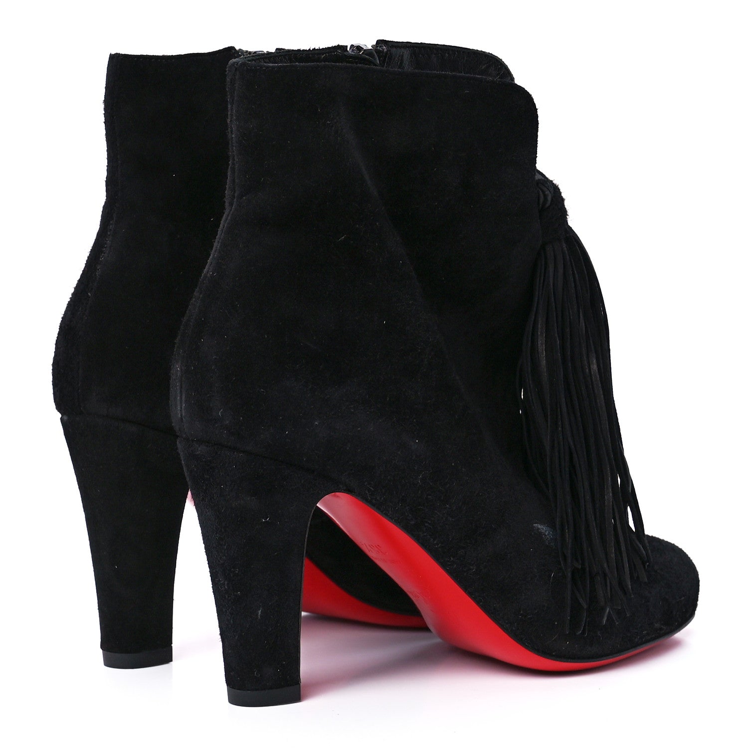 Christian Louboutin Veau Velours Fringe Ankle Boots 35.5 Black 4 of 7