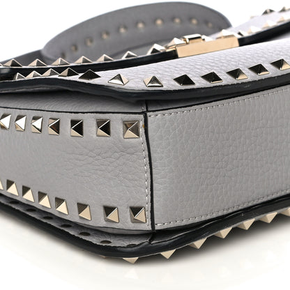 Valentino Garavani Pebbled Calfskin Medium Rockstud Flap Saddle Bag Pastel Grey 11 of 13
