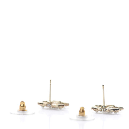 Chanel Pearl Crystal CC Stud Earrings Gold 3 of 6
