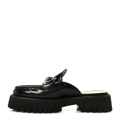 Gucci Magnum Calfskin Womens Horsebit Platform Mules 38 Black 1 of 10