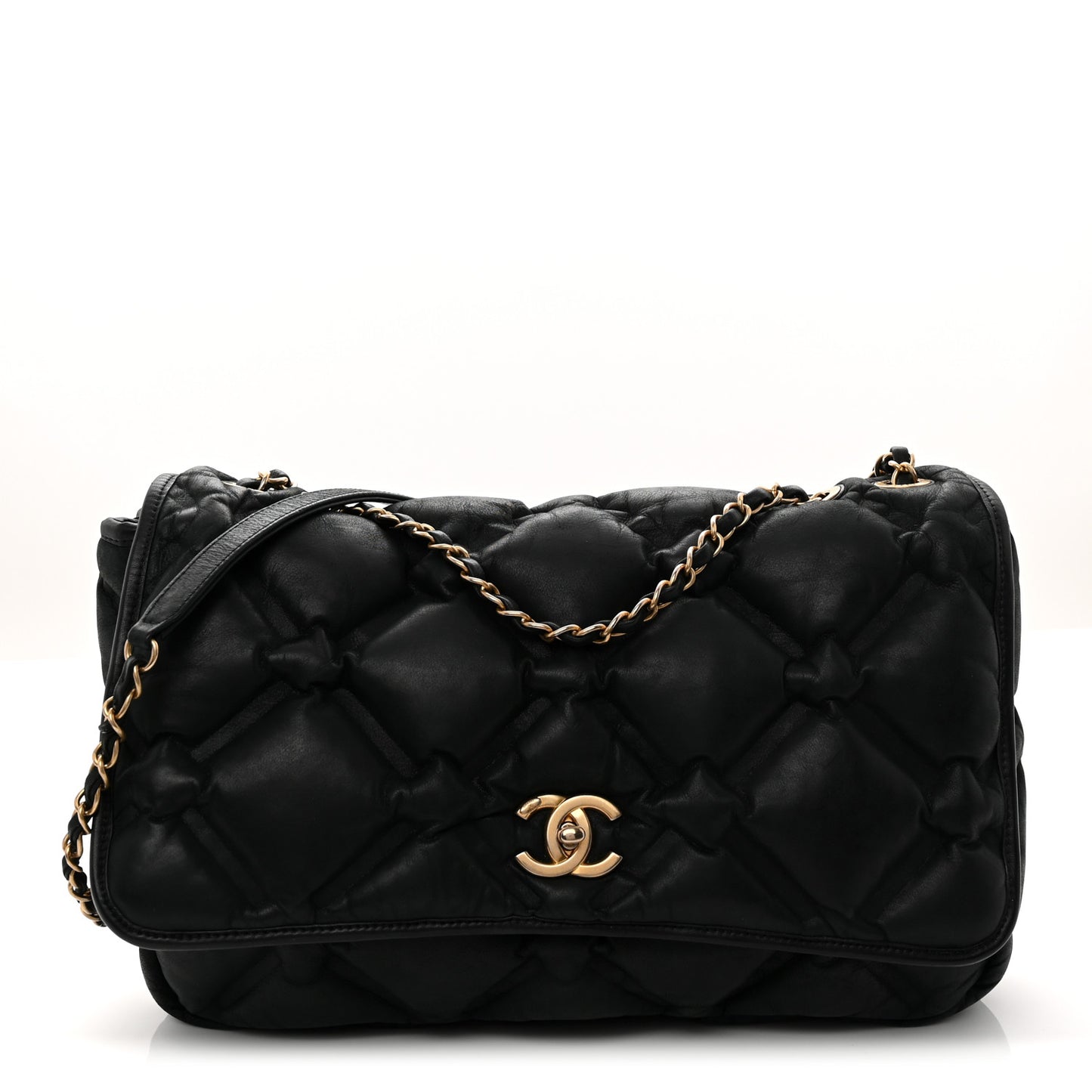 Calfskin Quilted Large Chesterfield Flap Black