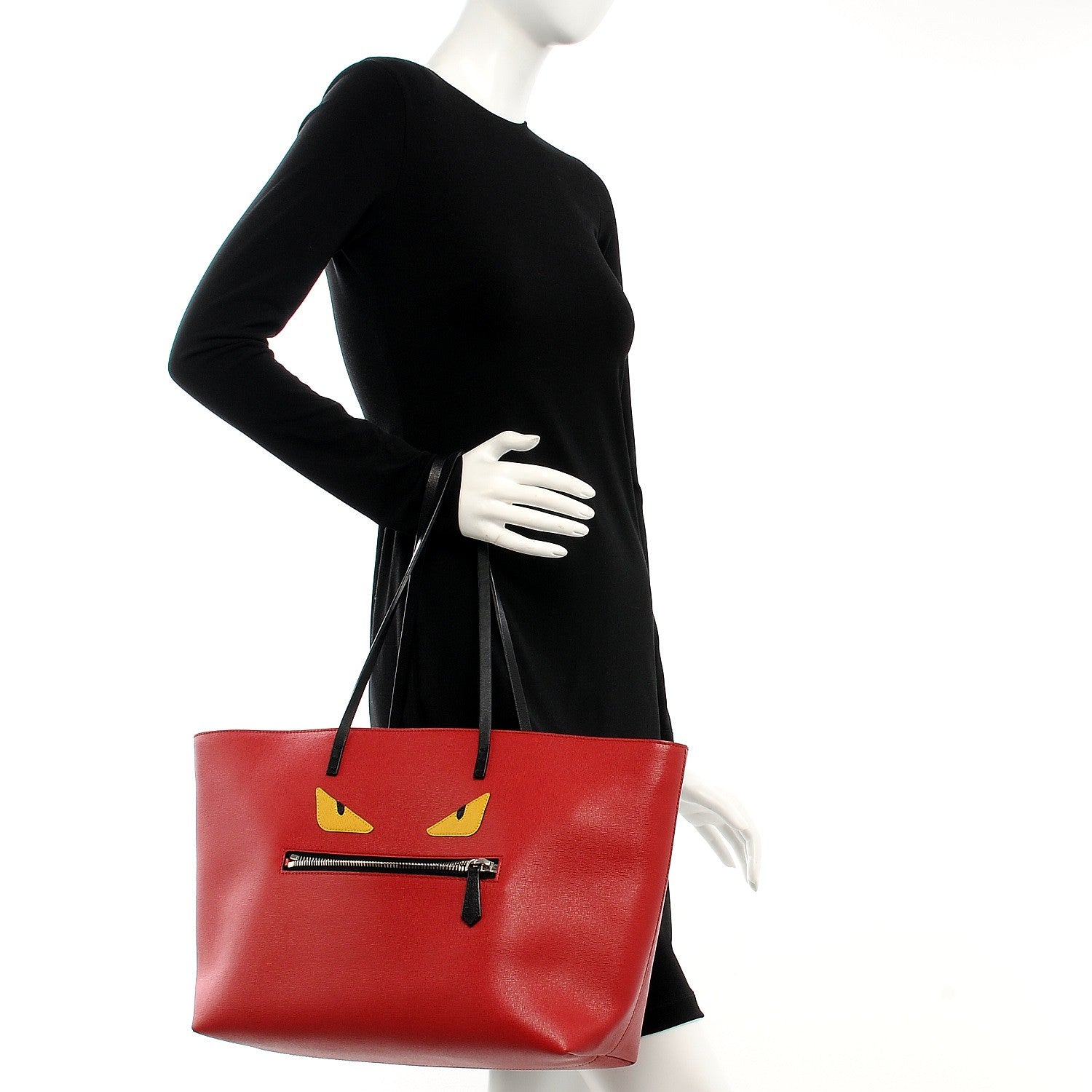 Fendi Vitello Elite Cuoio Monster Buggies Medium Roll Tote Mattone Black Multicolor Lavagna 2 of 11