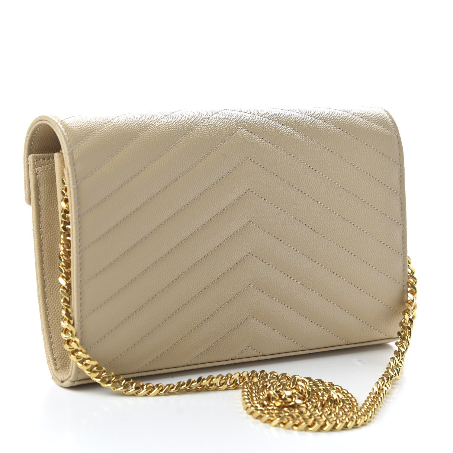 Saint Laurent Grain De Poudre Matelasse Chevron Monogram Chain Wallet Nude Powder 3 of 10