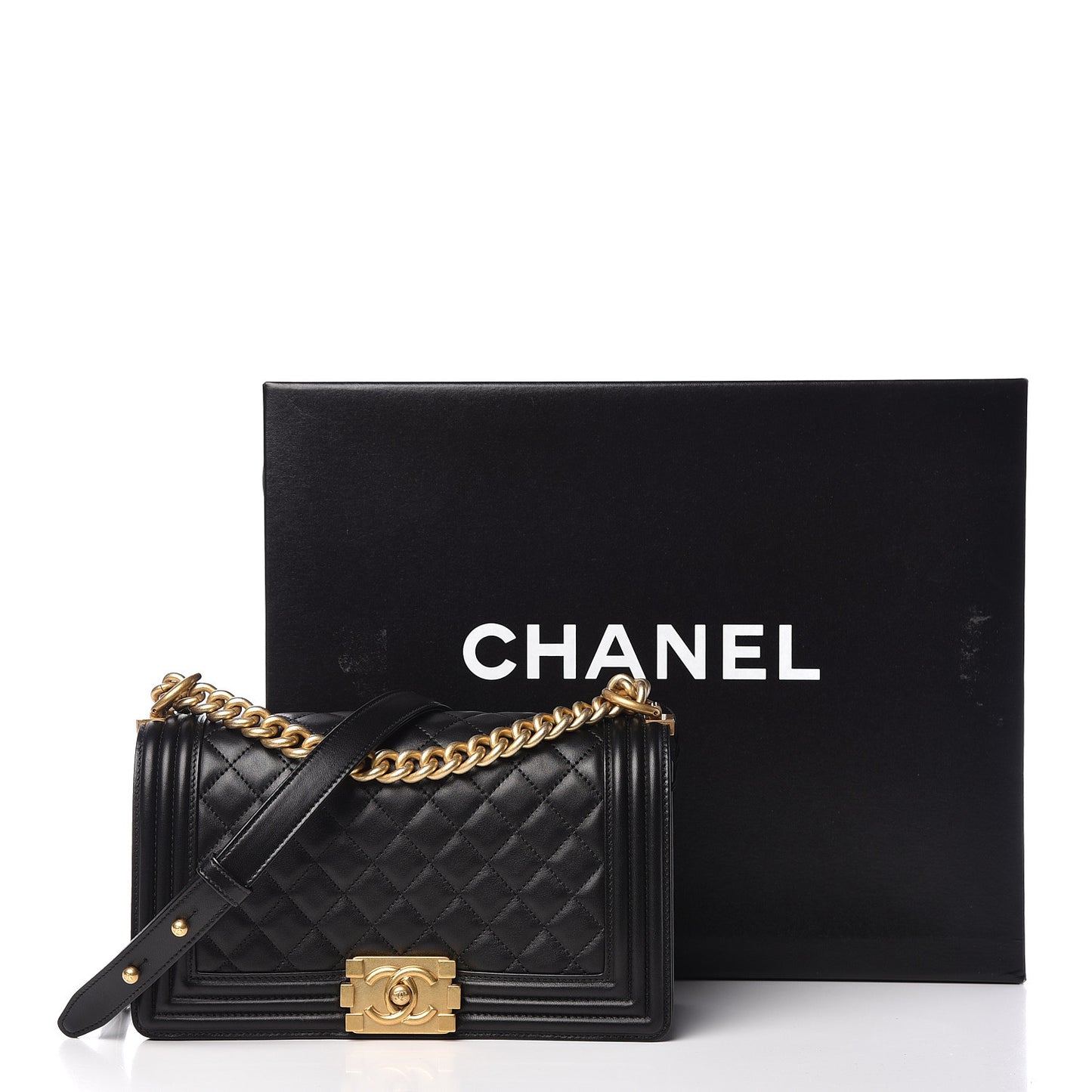 Lambskin Quilted Medium Boy Flap Black
