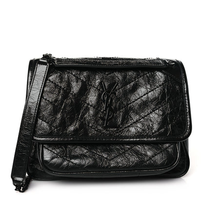 Saint Laurent Crinkled Calfskin Matelasse Monogram Baby Niki Chain Satchel Black 1 of 10
