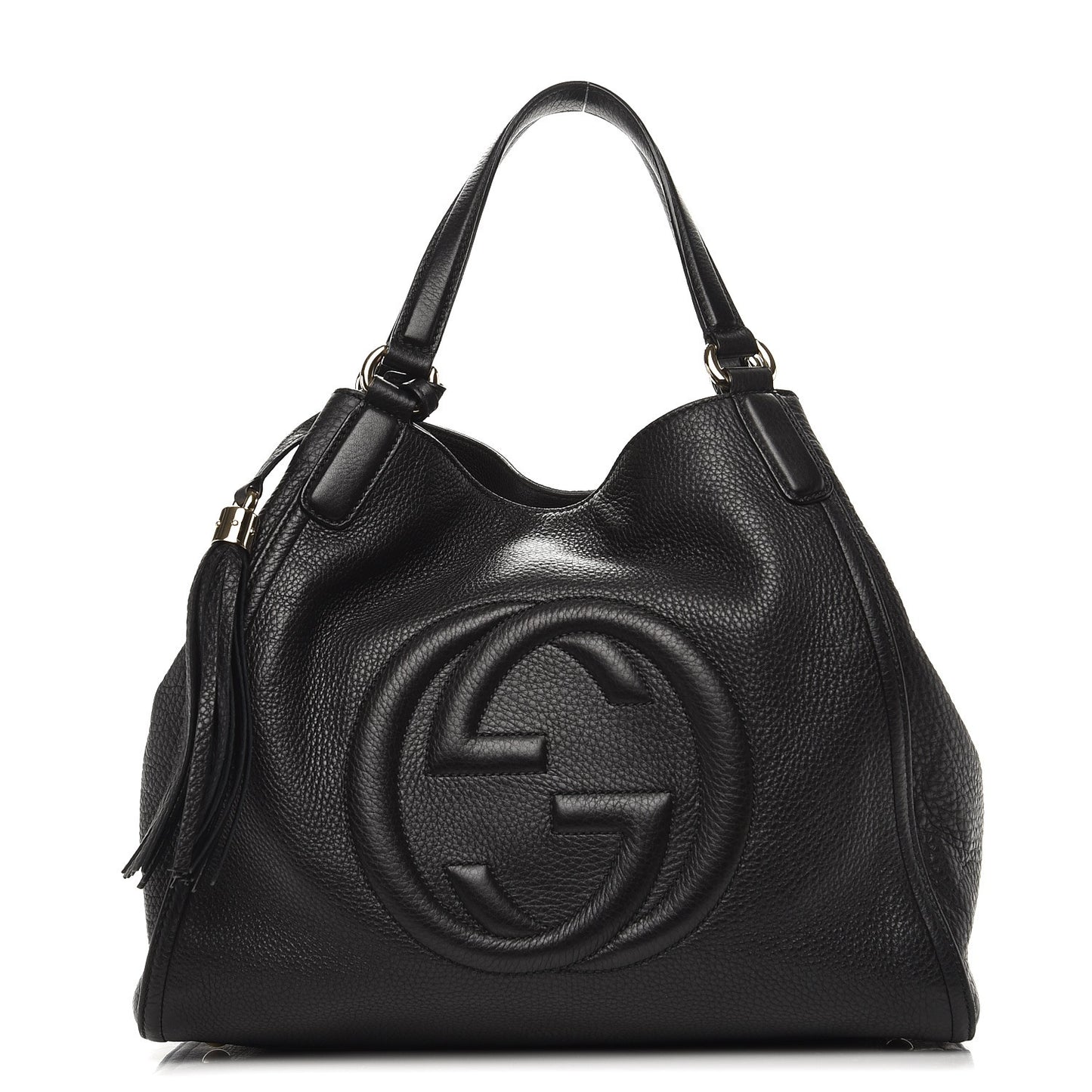 Pebbled Calfskin Medium Soho Shoulder Bag Black