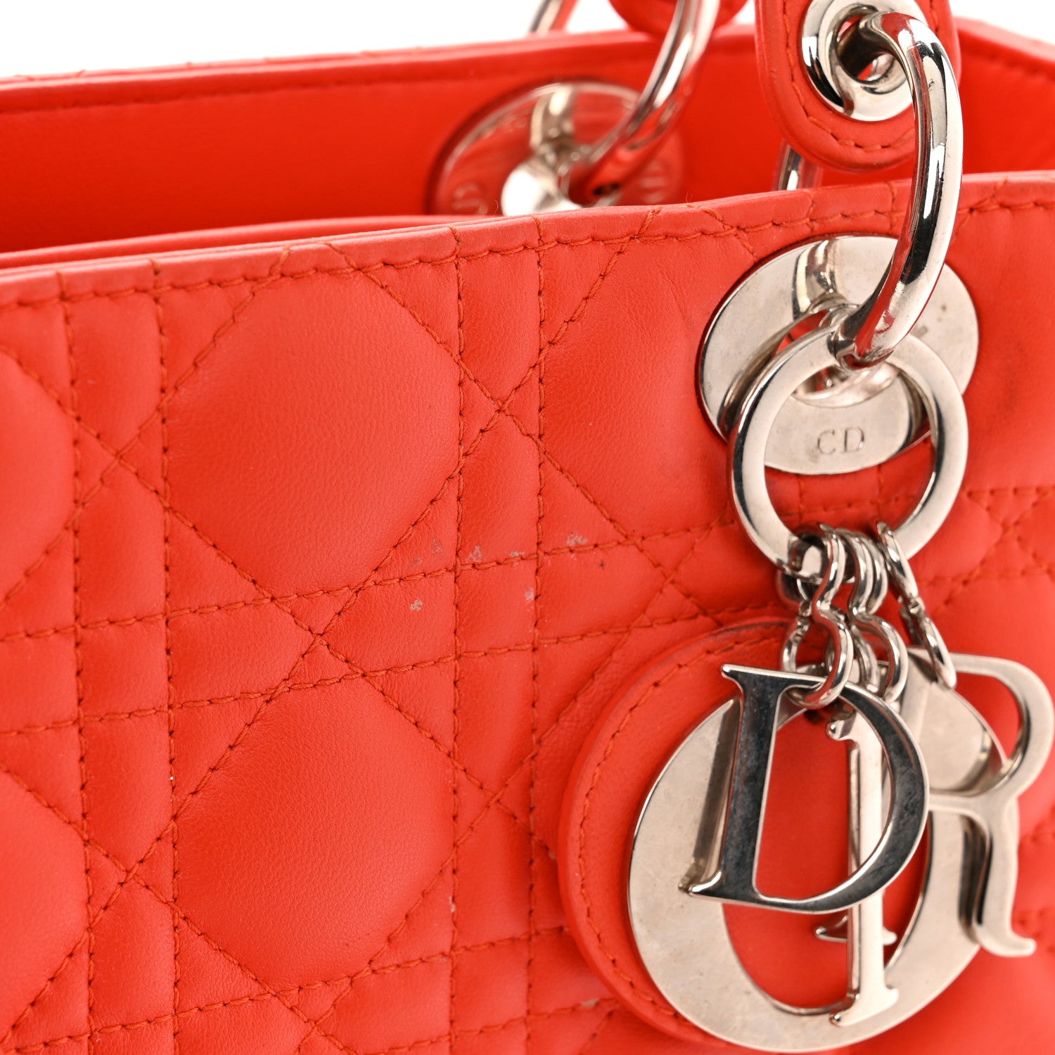 Christian Dior Lambskin Cannage Medium Lady Dior Coral 14 of 18