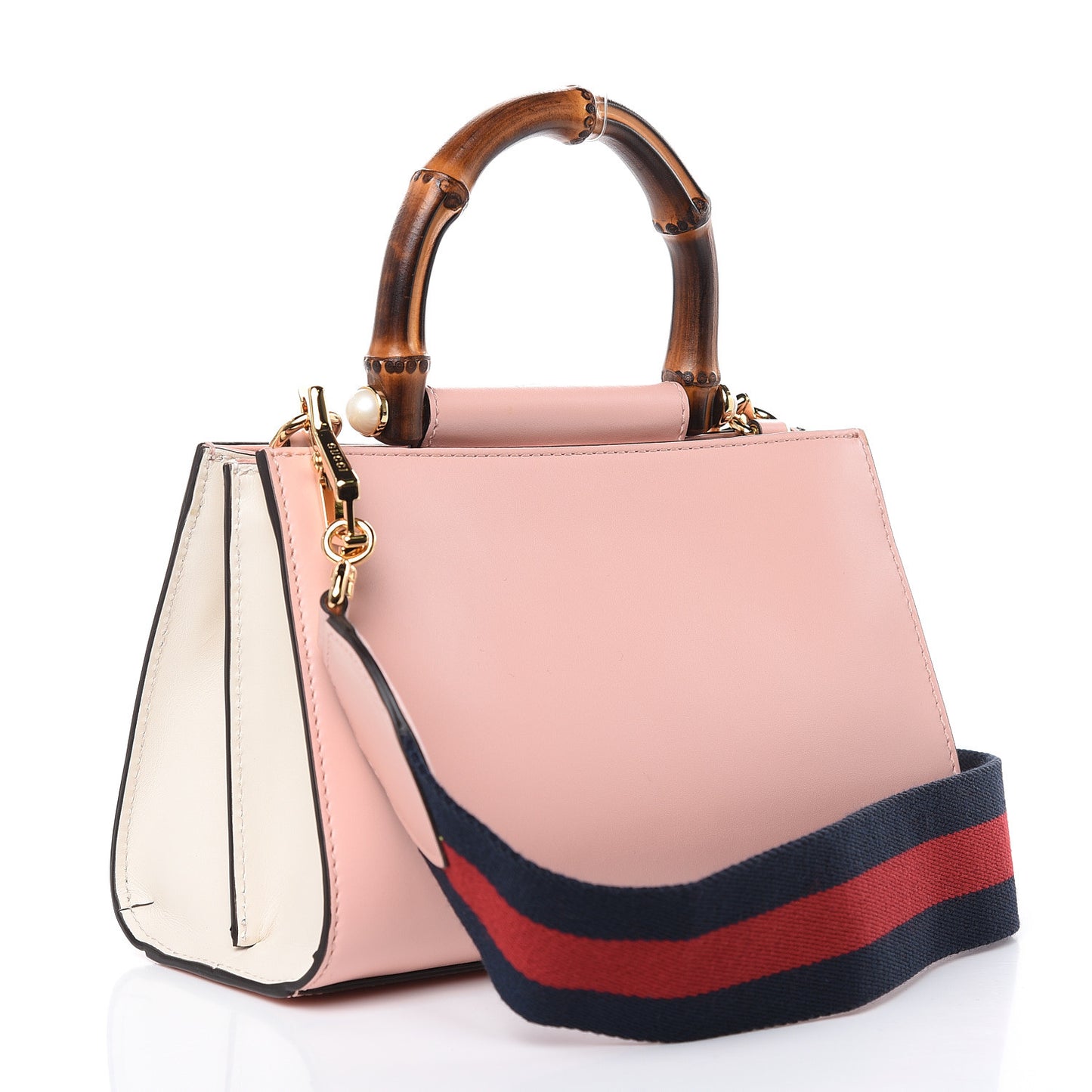 Nappa Bamboo Web Mini Nymphaea Top Handle Bag Perfect Pink Mystic White
