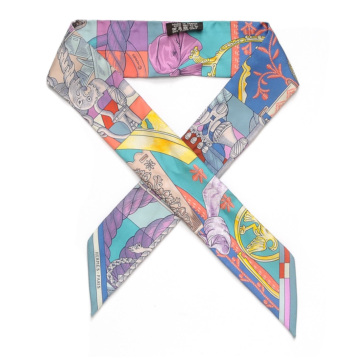 Hermes Silk Cavalleria d'etriers Twilly Celadon Bleu Vieux Rose 1 of 4