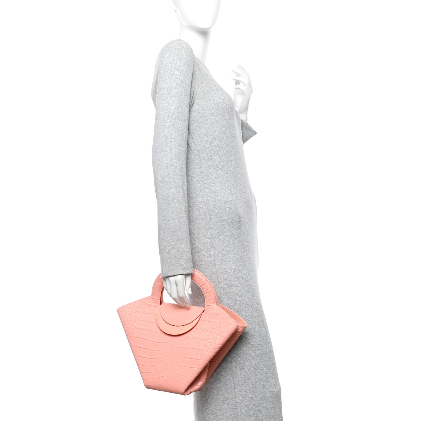 Calfskin Crocodile Embossed Doll Top Handle Bag Peachy
