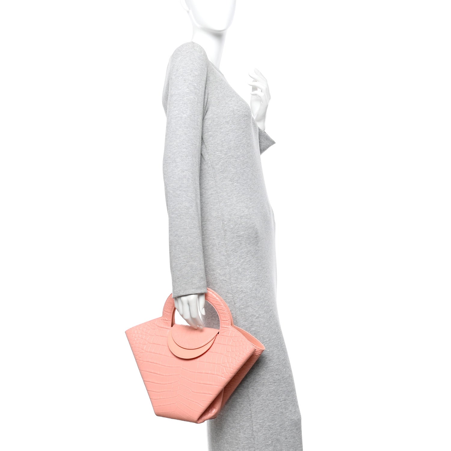 Bottega Veneta Calfskin Crocodile Embossed Doll Top Handle Bag Peachy 2 of 10