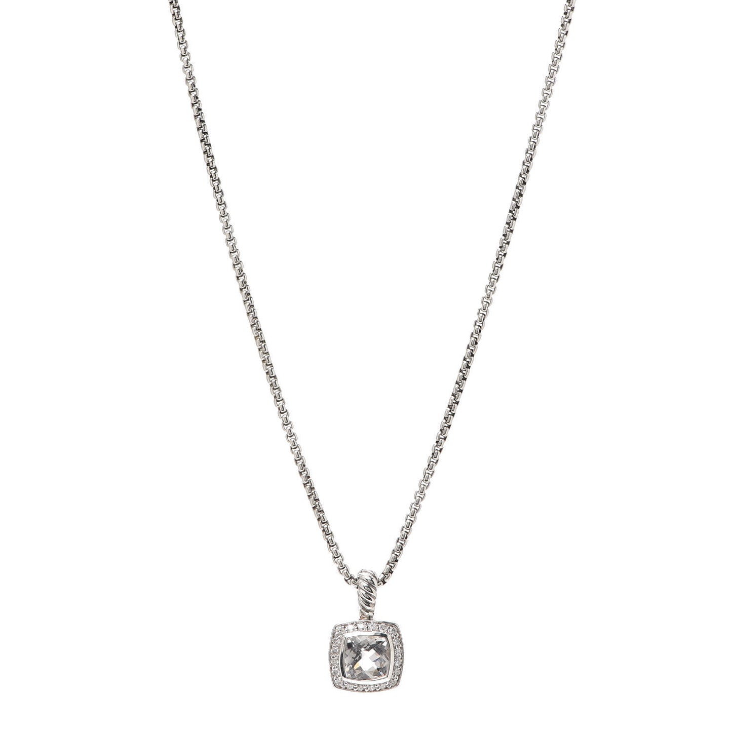 Sterling Silver Diamond White Topaz 7mm Albion Pendant Necklace