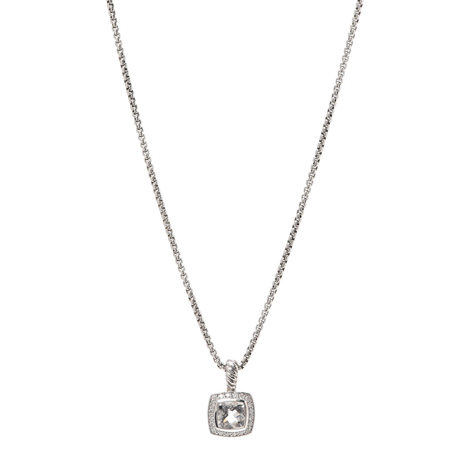 David Yurman Sterling Silver Diamond White Topaz 7mm Albion Pendant Necklace 1 of 5