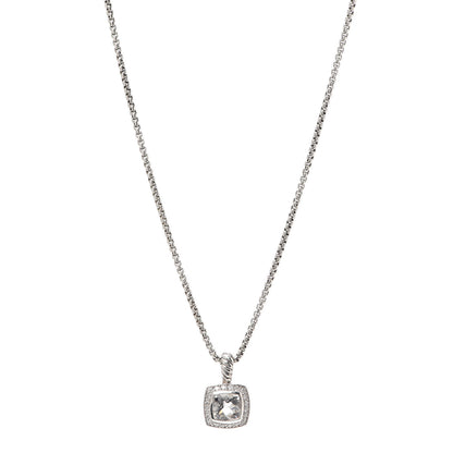 David Yurman Sterling Silver Diamond White Topaz 7mm Albion Pendant Necklace 1 of 5