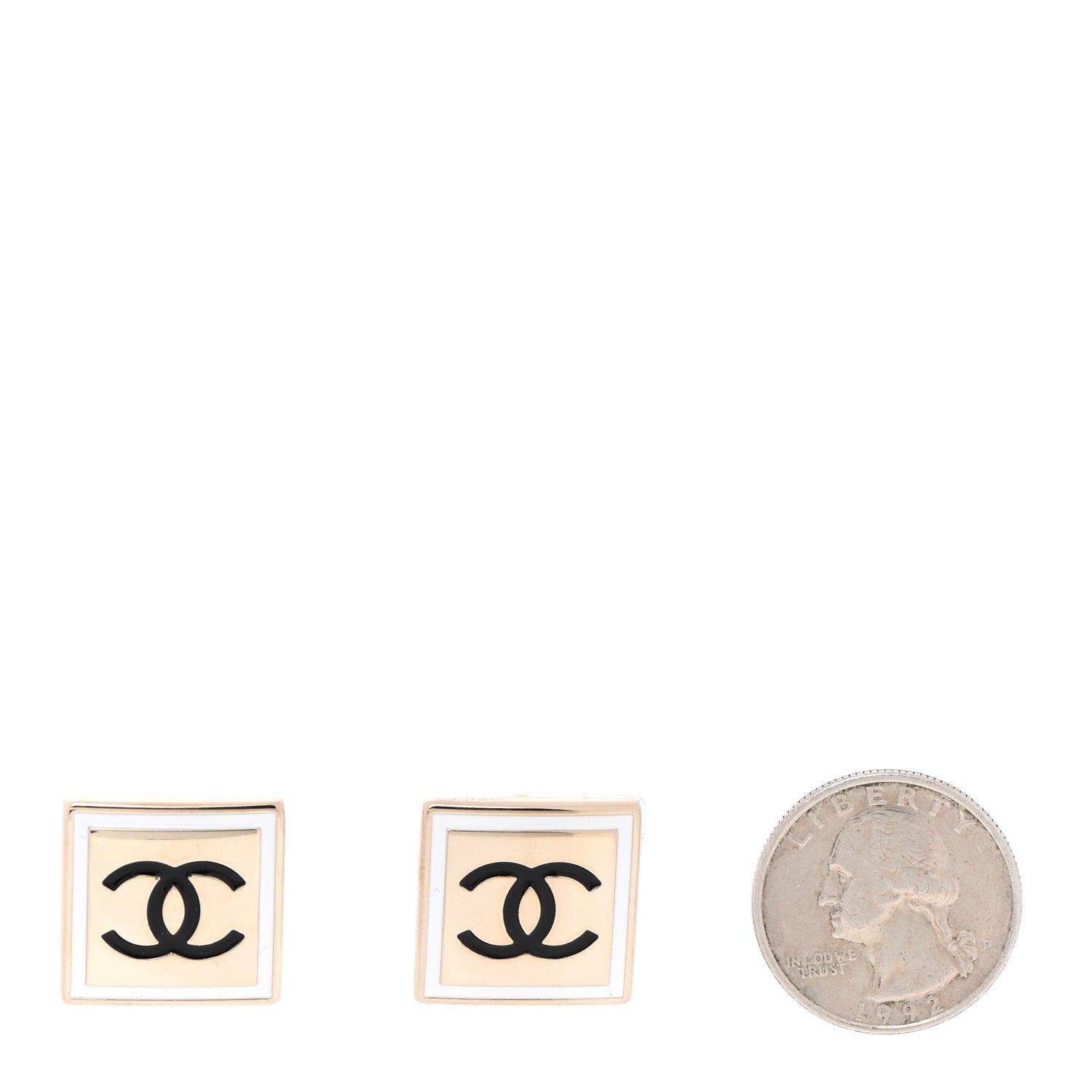 Chanel Metal Enamel CC Square Earrings Gold Black White 2 of 4