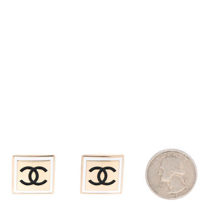 Chanel Metal Enamel CC Square Earrings Gold Black White 2 of 4