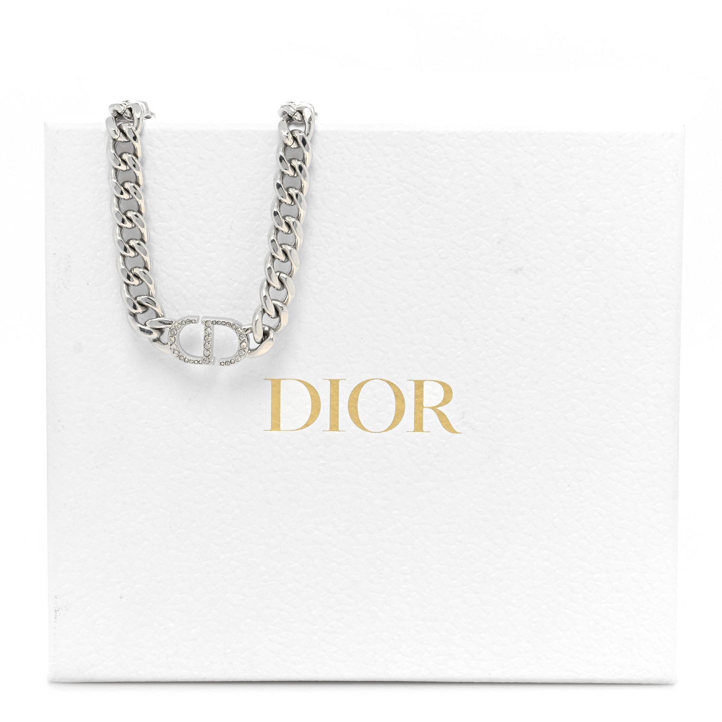 Metal Crystal CD Chain Link Necklace Silver