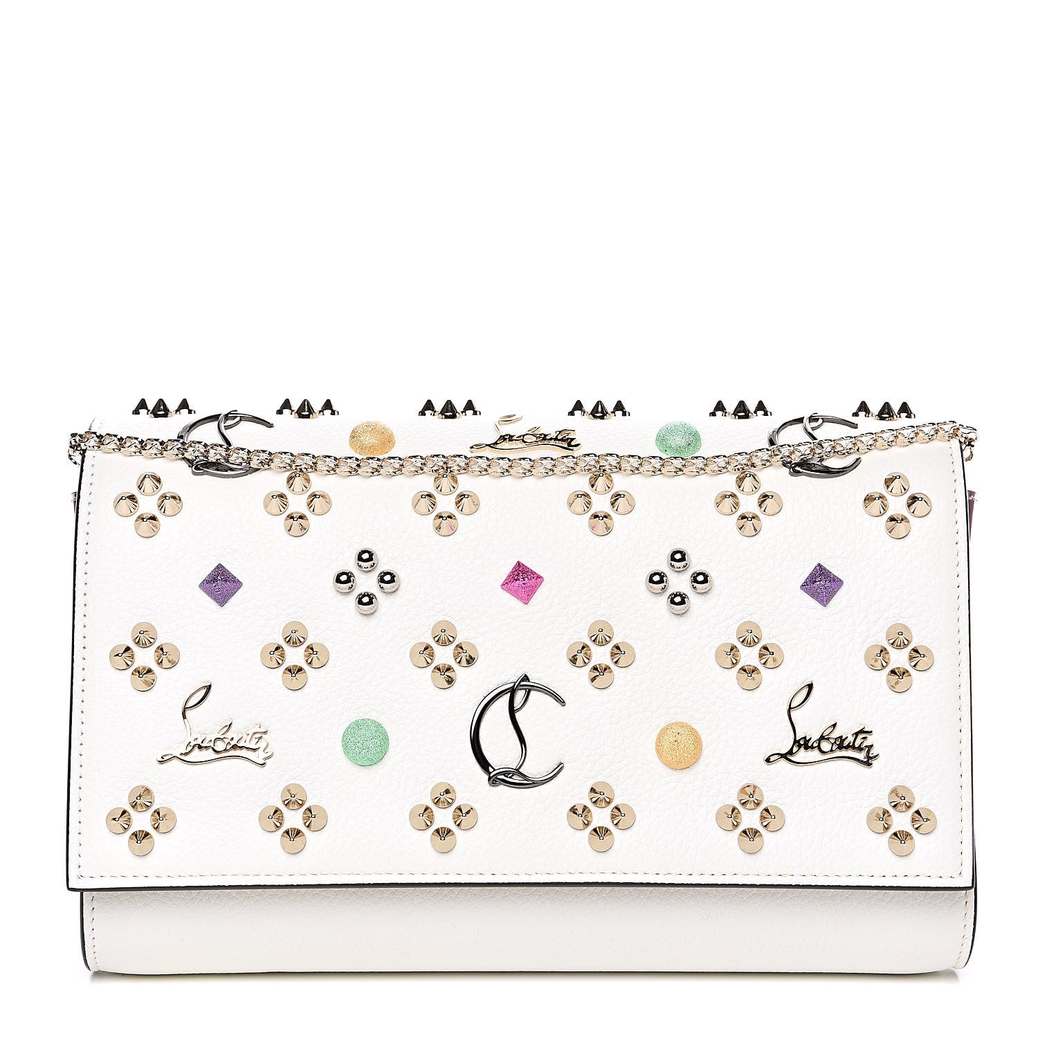 Christian Louboutin Grained Calfskin Spikes Loubinthesky Paloma Wallet On Chain White 1 of 11
