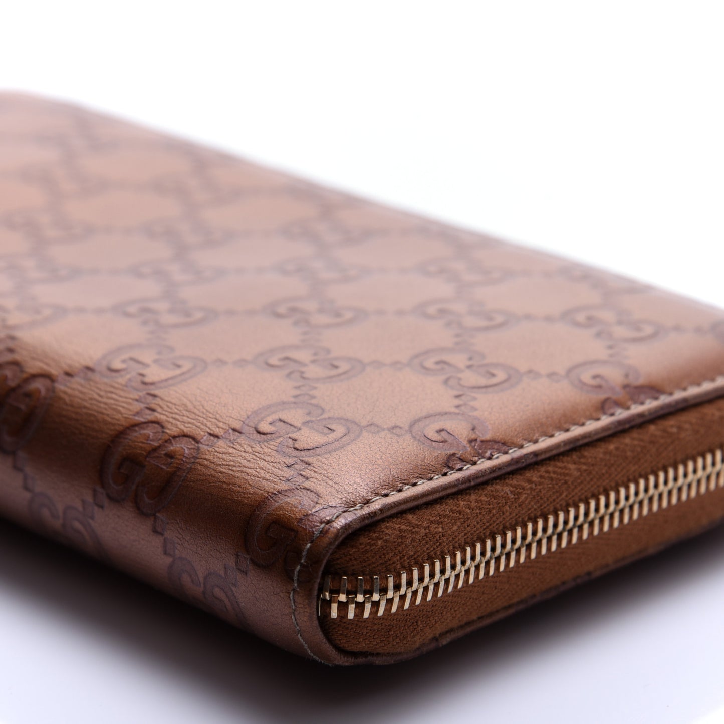 Metallic Guccissima Twins Zip Around Organizer Wallet Bronze