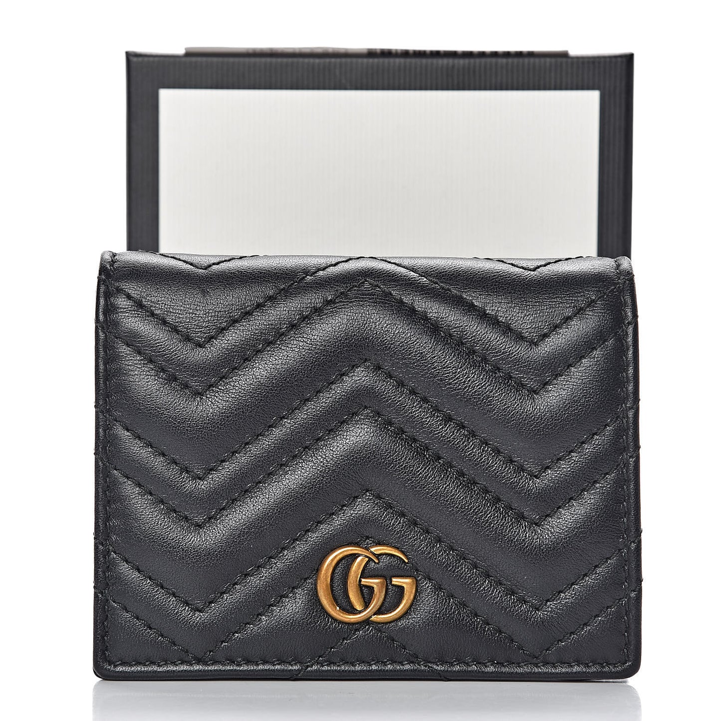 Calfskin Matelasse GG Marmont Card Case Wallet Black