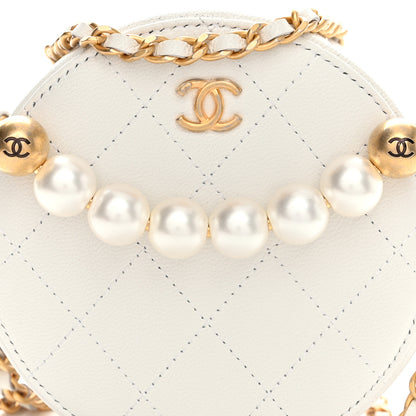 Chanel Lambskin Quilted Pearl Round Clutch With Chain White 8 of 11