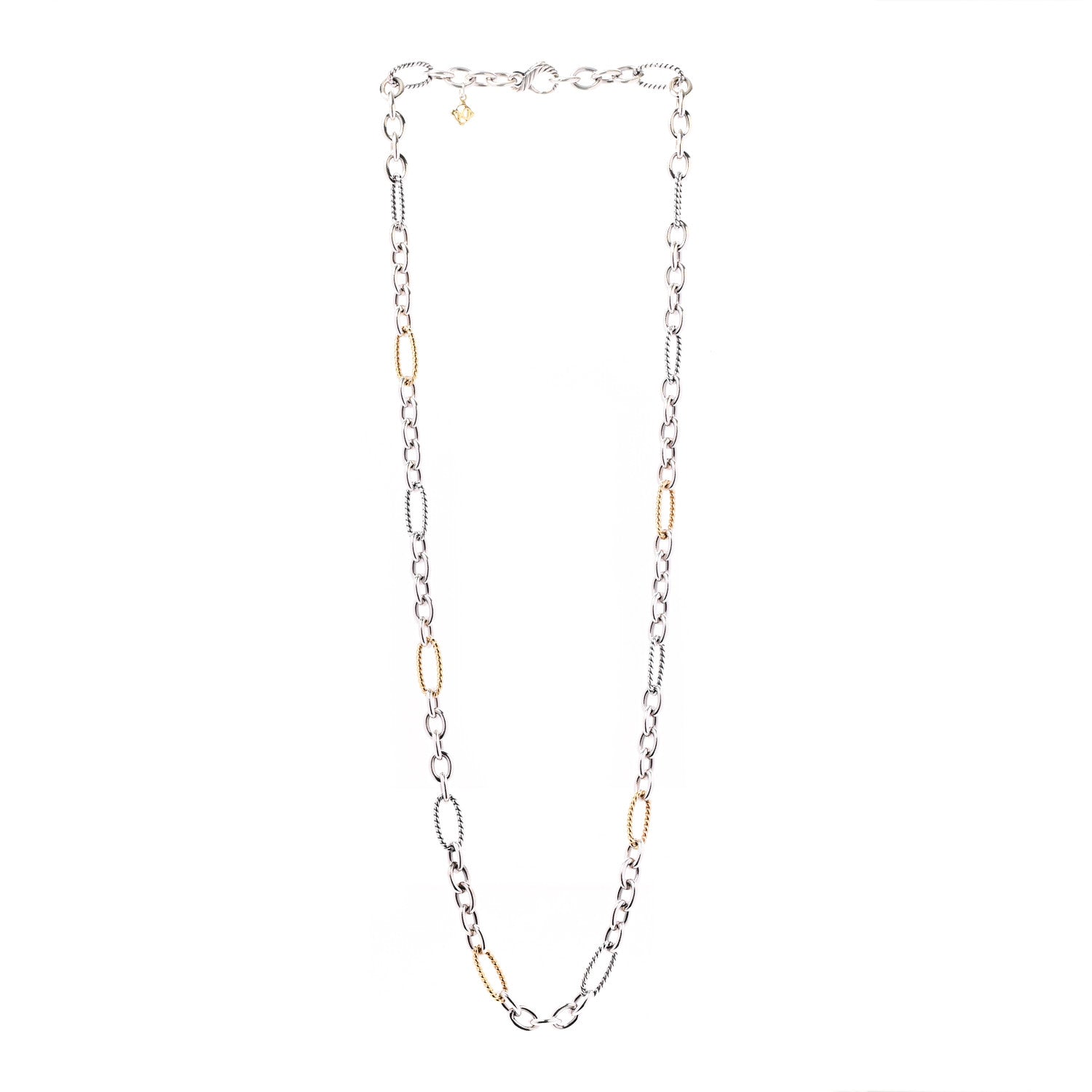 David Yurman Sterling Silver 18K Yellow Gold Figaro Link Necklace 32" 3 of 5