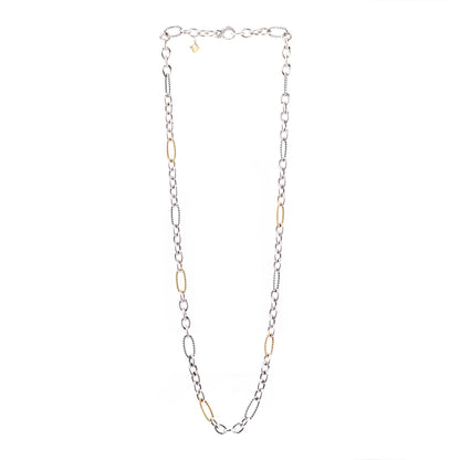 David Yurman Sterling Silver 18K Yellow Gold Figaro Link Necklace 32" 3 of 5