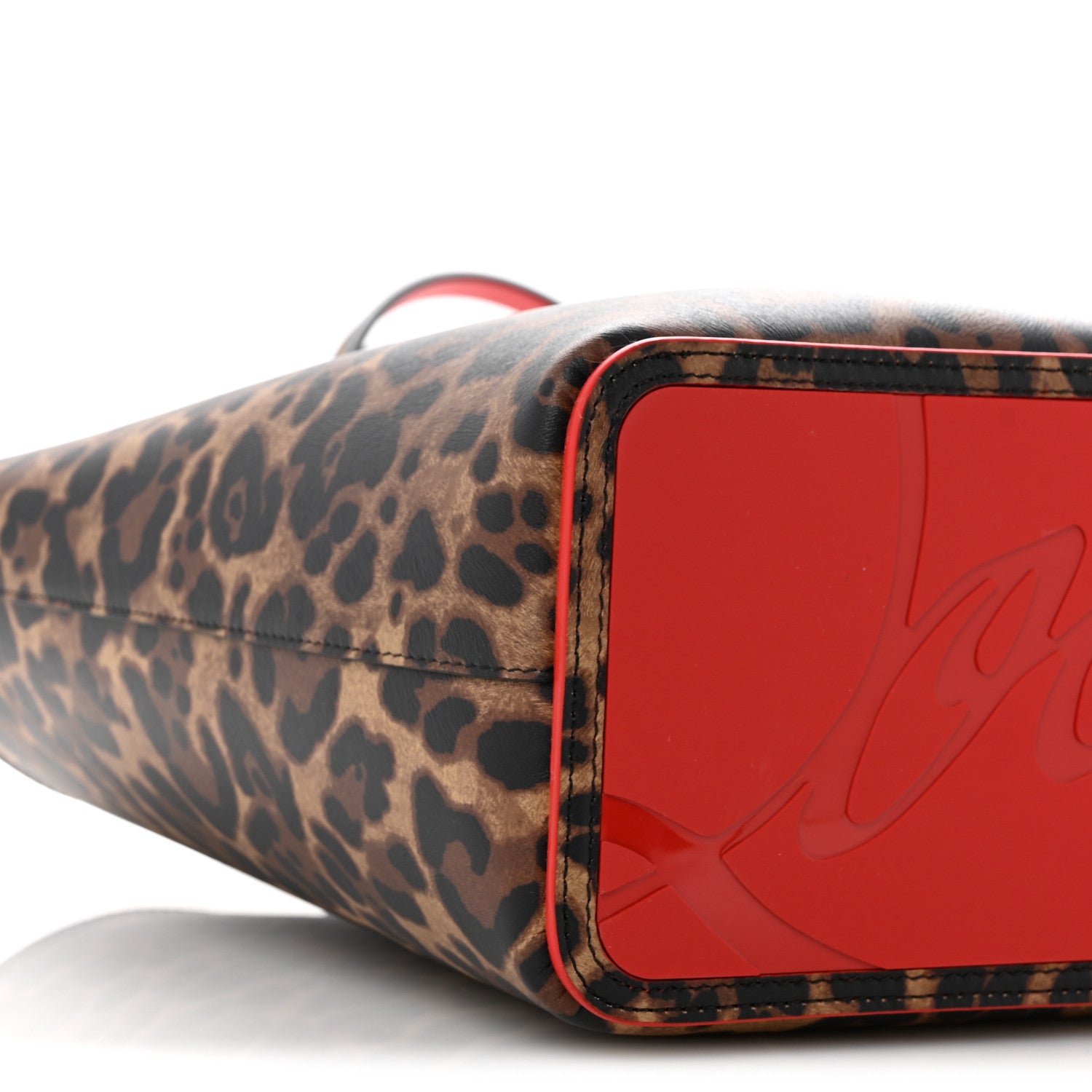 Christian Louboutin Calfskin Leopard Print Spikes East West Cabata Tote Brown 10 of 11