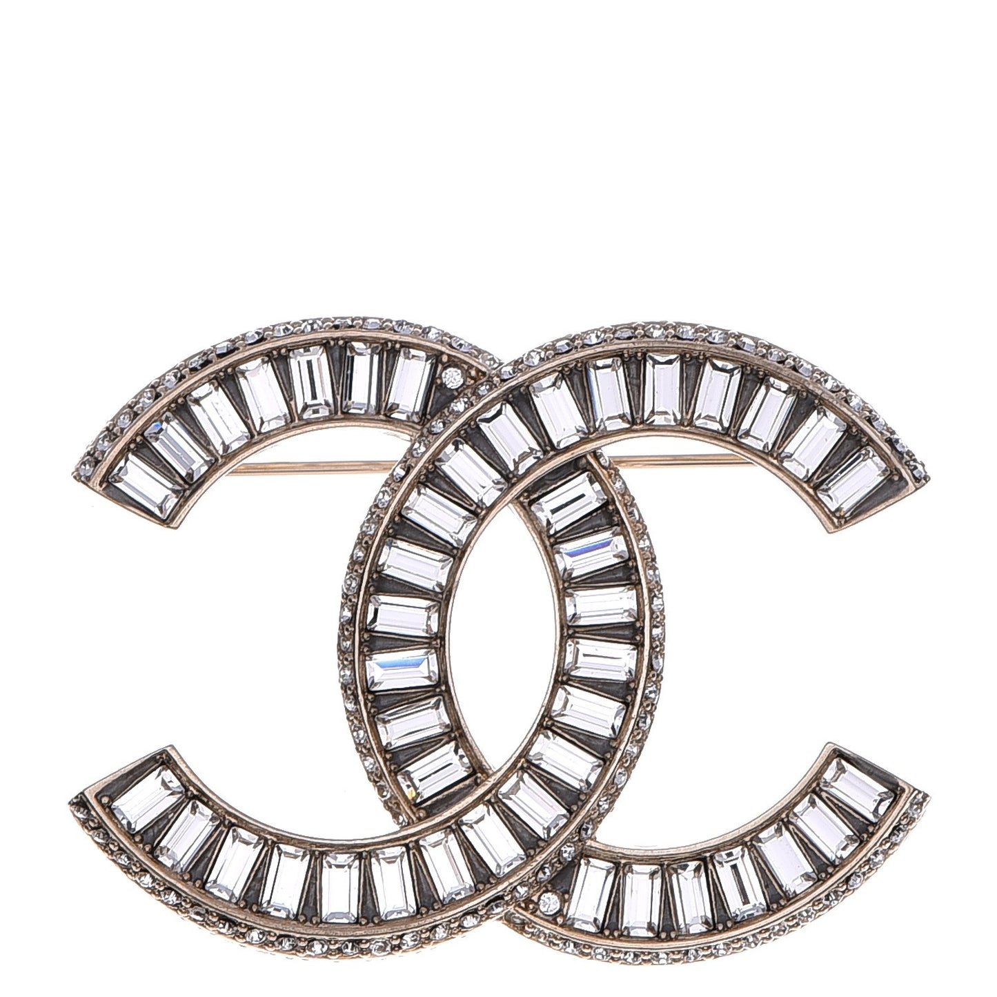 Baguette Crystal CC Brooch Gold