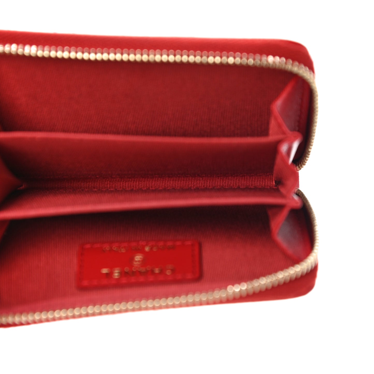 Shiny Lambskin Studded Rock The Diamond CC Zip Around Coin Purse Red