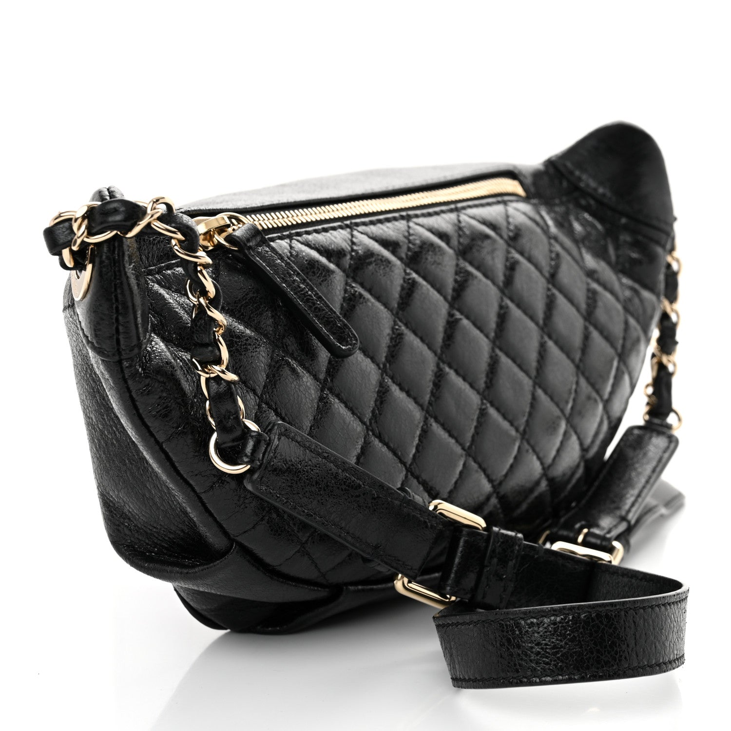 Chanel Crumpled Glazed Lambskin Quilted Waist Bag Fanny Pack Black 3 of 11