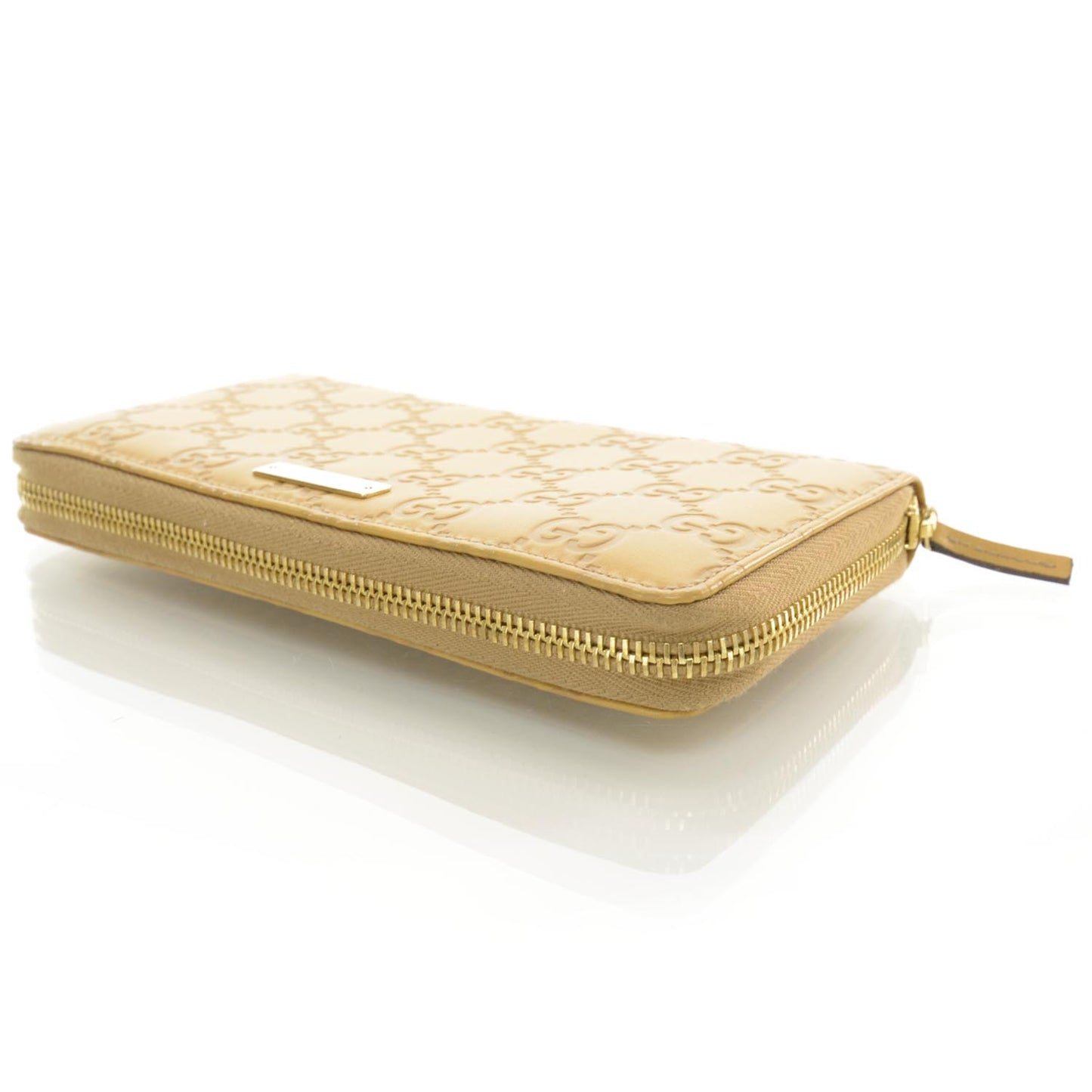 Guccissima Metal Bar Zip Around Wallet Tan