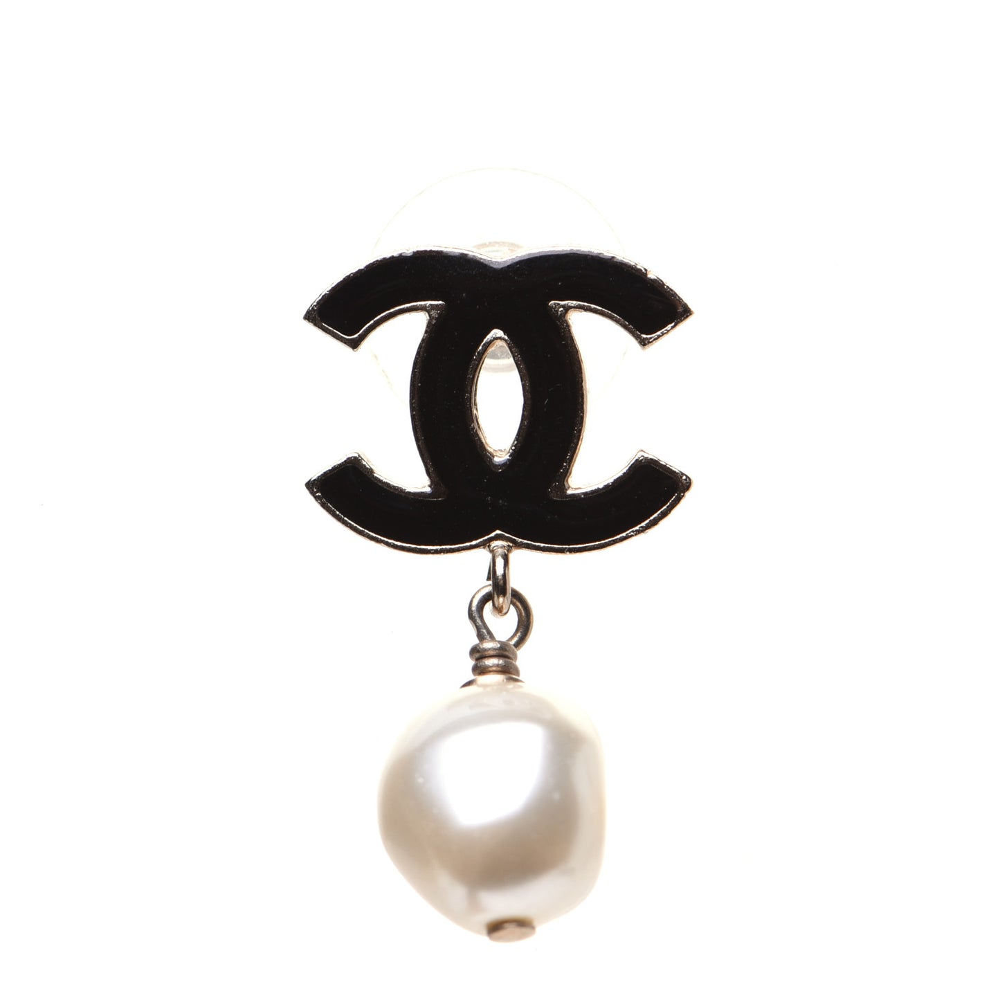 Pearl Enamel CC Drop Earrings Black Gold