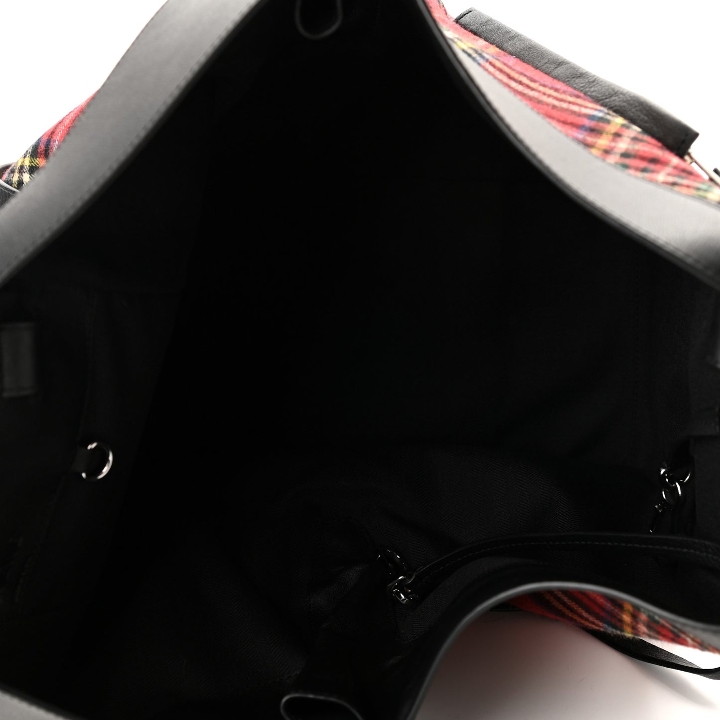 Wool Calfskin Medium Hammock Shoulder Bag Black Red Tartan