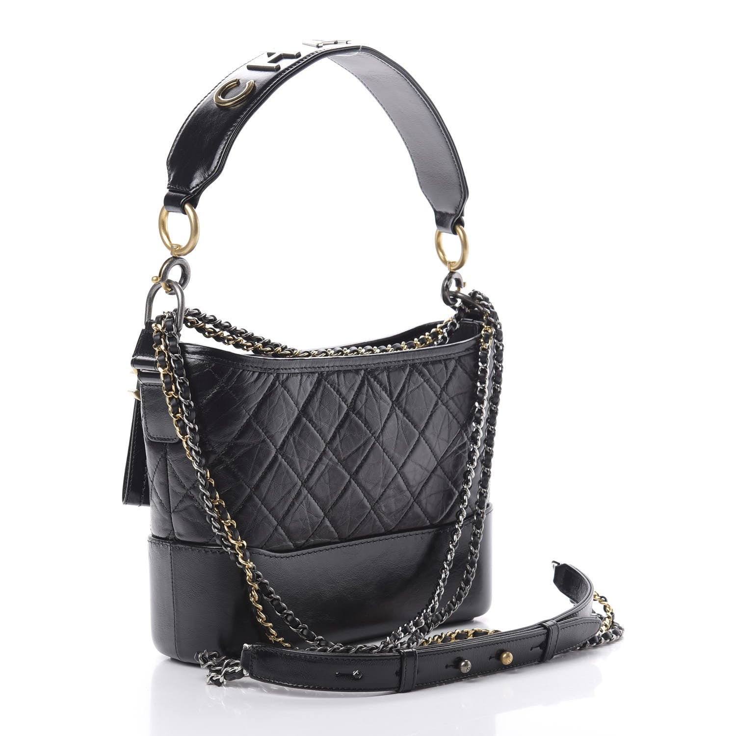 Chanel Aged Smooth Calfskin Quilted Medium Gabrielle Logo Hobo Black 3 of 11