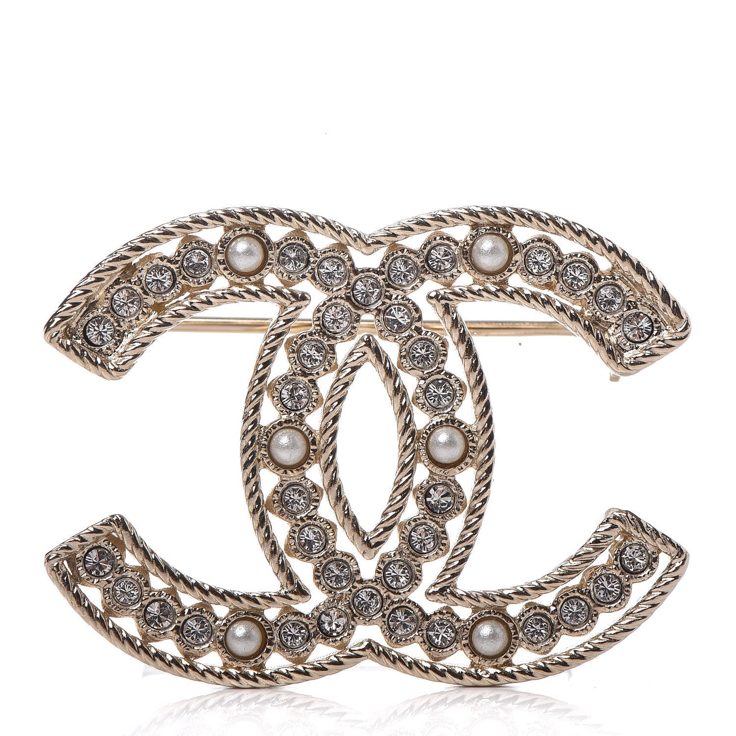 Pearl Crystal Sparkling Pearls CC Brooch Gold