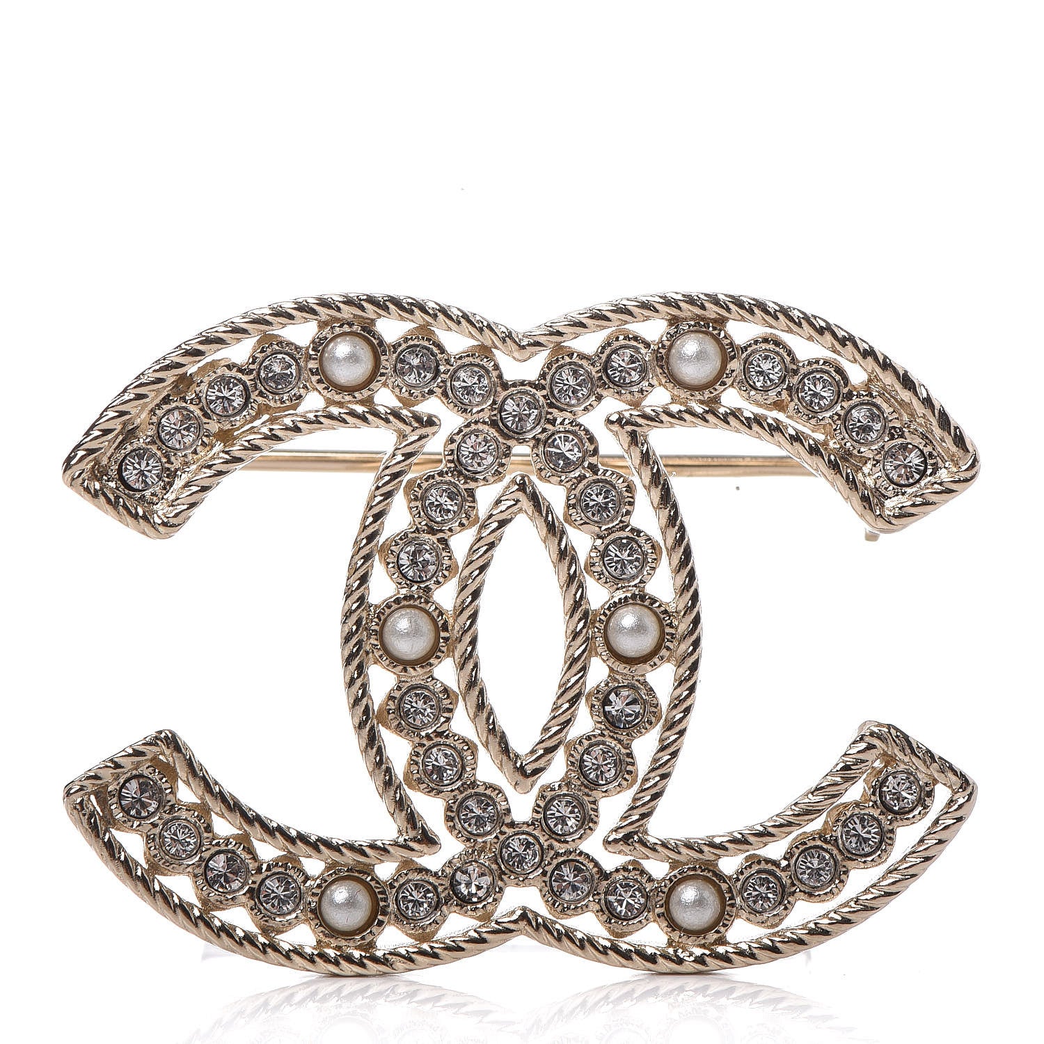 Chanel Pearl Crystal Sparkling Pearls CC Brooch Gold 1 of 4