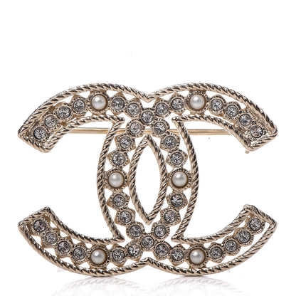 Chanel Pearl Crystal Sparkling Pearls CC Brooch Gold 1 of 4
