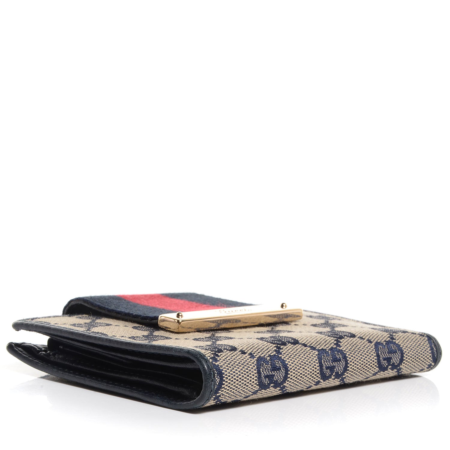 Gucci Monogram Selleria Calfskin Web Ladies Web French Wallet Beige Blue 4 of 9