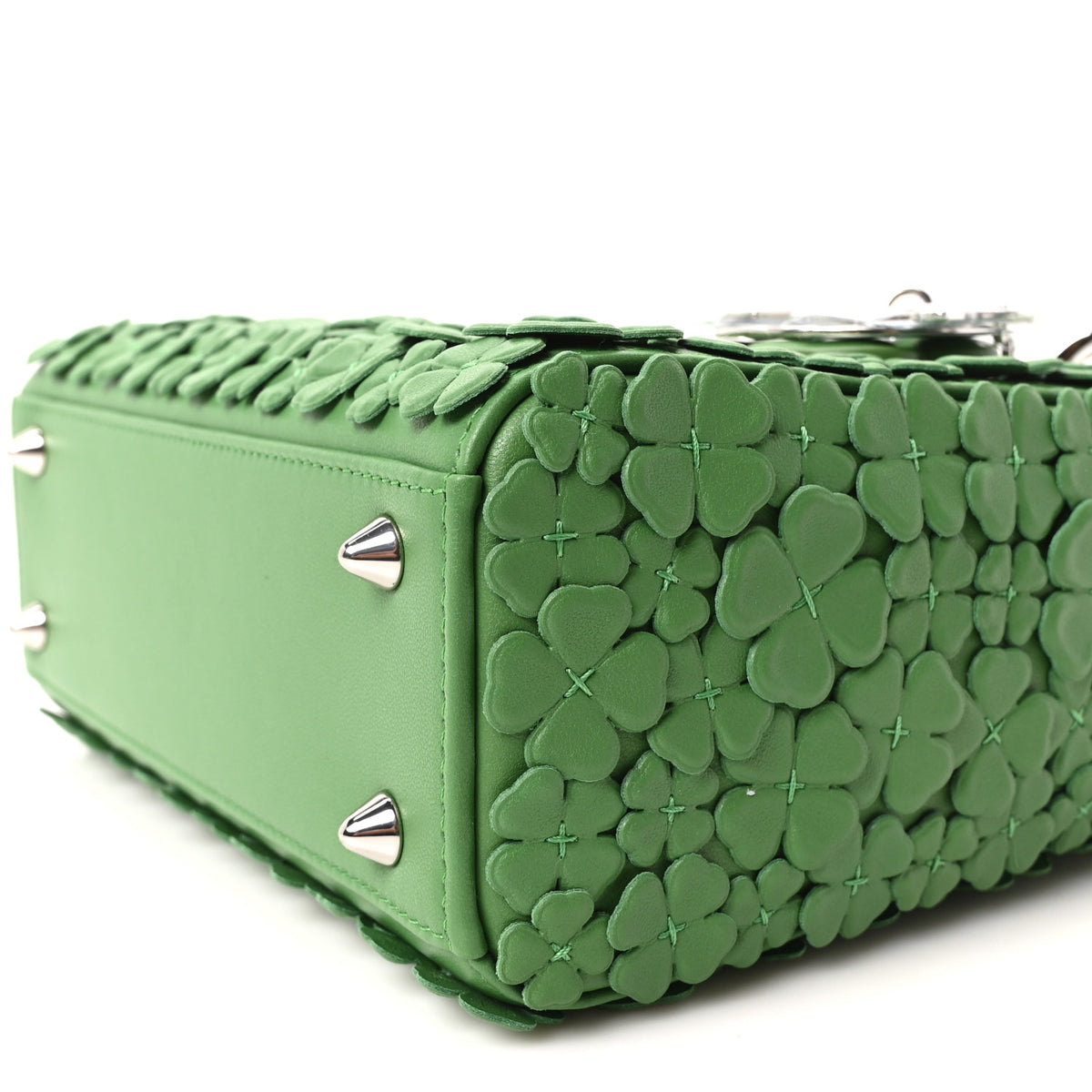Christian Dior Lambskin Clover Allover Embroidered Small Lady Dior Shamrock Green 10 of 11
