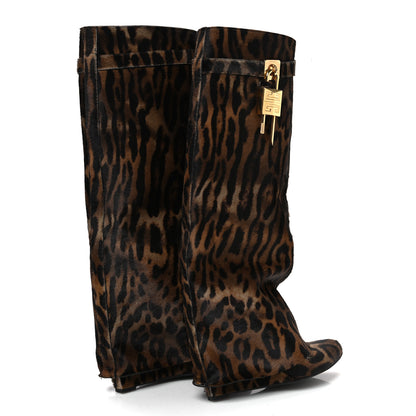 Givenchy Calf Hair Leopard Print Shark Lock Pant Boots 40 Black Brown 4 of 8