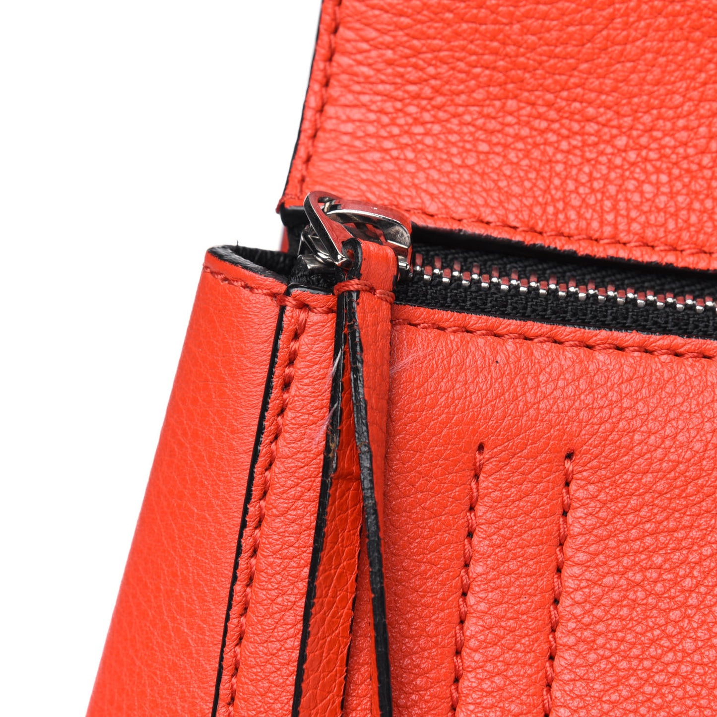 Grained Calfskin Medium Edge Shoulder Bag Vermillion